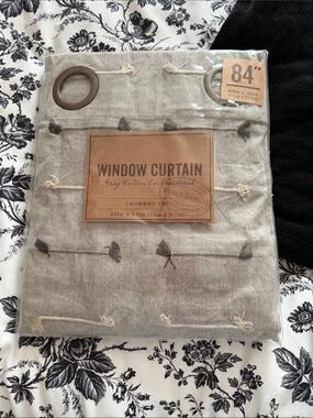 Cost Plus World Market Gray Cotton Embroidered Grommet Window Curtain